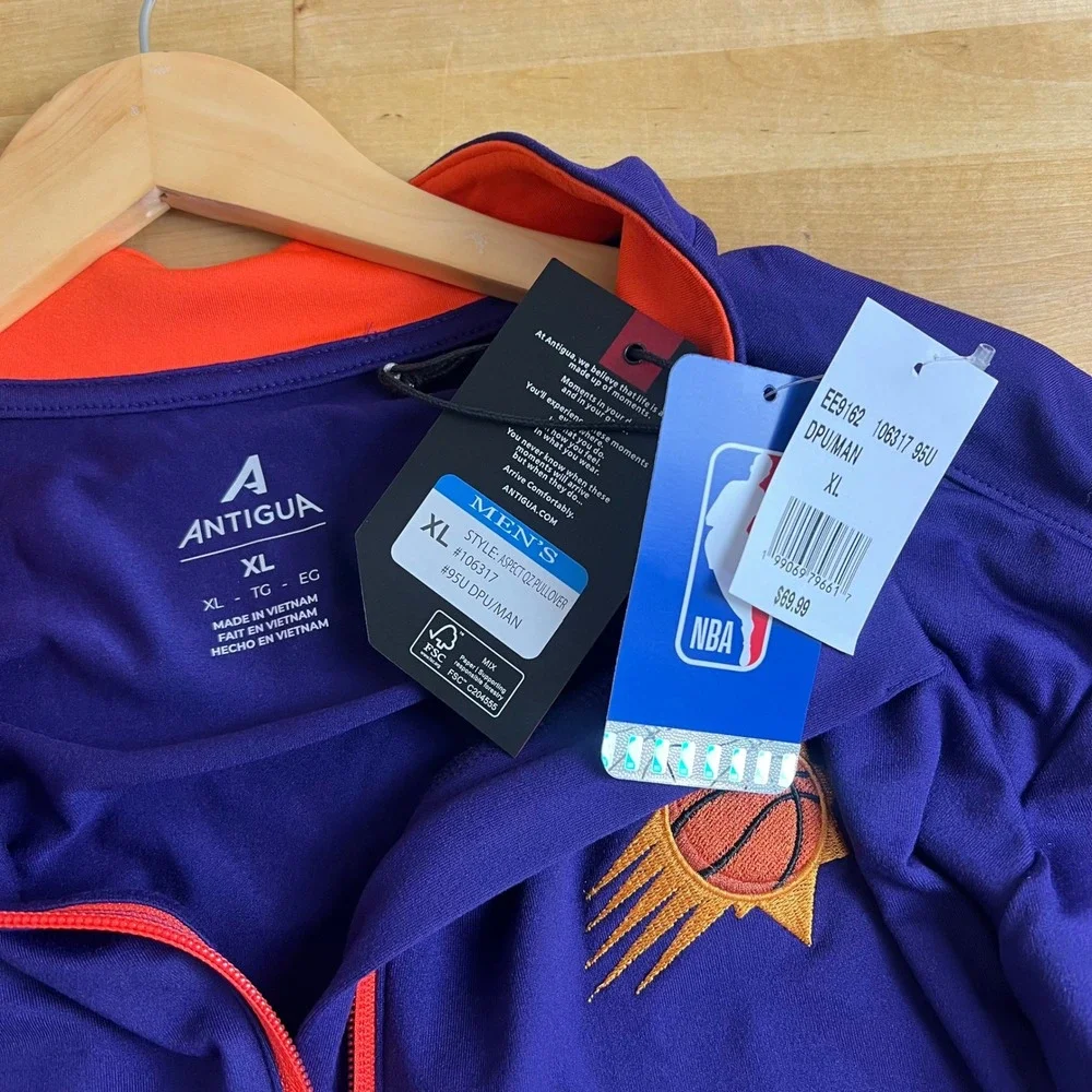 Phoenix Suns Antigua NBA Aspect Quarter Zip Pullover Mens Size XL Purple New